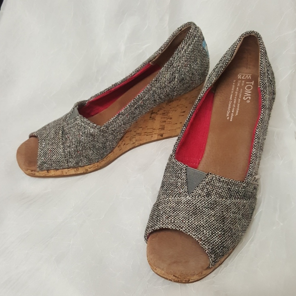 Toms denim cork wedge heels